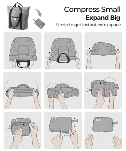Foldable Travel Bag, 26L Lightweight Weekender Duffel, Expandable Second Carry-On Bag for Travel & Shopping, Water-Resistant Personal Item Bag, Gray - color: Gray