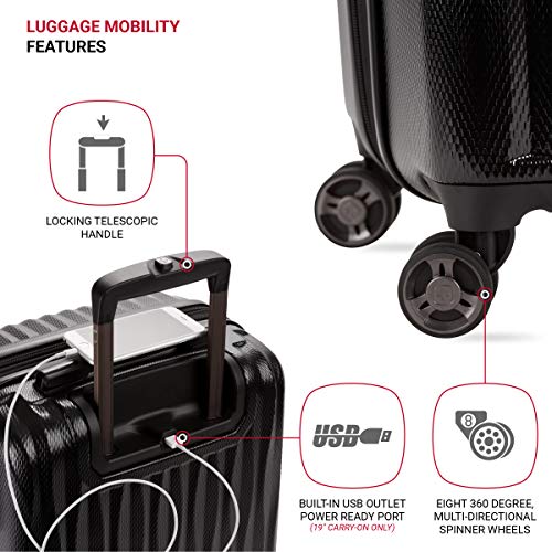 SwissGear 7272 Energie Expandable Hardside Trunk Luggage with Spinner Wheels and TSA Lock, Black, 2-Piece Trunk Set (19/29) - color: Black, size: 2-Piece Trunk Set (19/29)