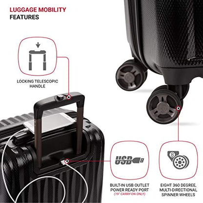 SwissGear 7272 Energie Expandable Hardside Trunk Luggage with Spinner Wheels and TSA Lock, Black, 2-Piece Trunk Set (19/29) - color: Black, size: 2-Piece Trunk Set (19/29)
