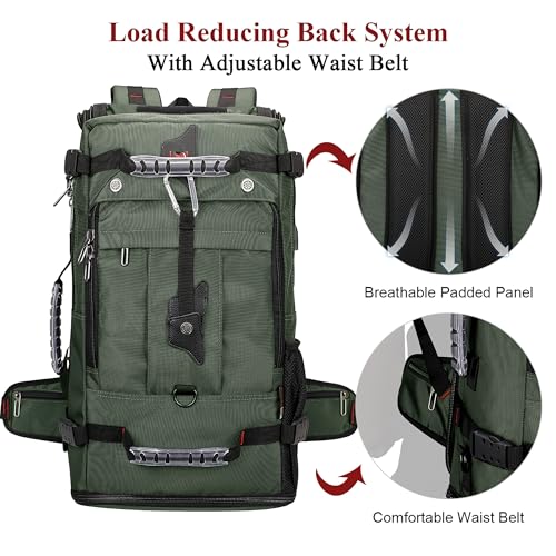 WITZMAN Travel Backpack for Men Duffle Luggage Bag with USB Charging Port - color: Army Green
