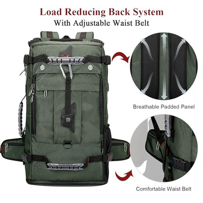 WITZMAN Travel Backpack for Men Duffle Luggage Bag with USB Charging Port - color: Army Green