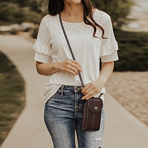 S-ZONE Women RFID Blocking Crossbody Cell Phone Purse PU Leather Wallet - color: Coffee