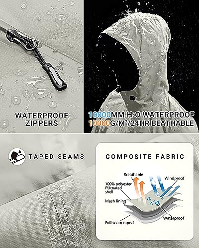 Outdoor Ventures Packable Rain Jacket Women Waterproof Raincoat with Hood - color: Ice Grey, size: Medium