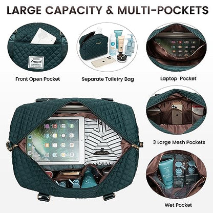 LOVEVOOK Travel Duffle Bag,Weekender Bags for Women with Shoe Compartment - color: A-Dark Green-a, size: Large-2 Pcs