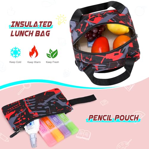 Scothen Cool Luminous Rolling Backpack for Boys with Lunch Bag Pencil Pouch - color: Red