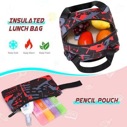 Scothen Cool Luminous Rolling Backpack for Boys with Lunch Bag Pencil Pouch - color: Red