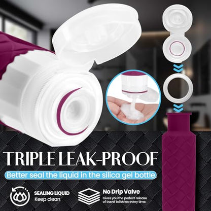 Silevoler Travel Bottles for Toiletries, TSA-Approved Travel Size Container | Woven Pattern BPA Free Silicone Leak Proof Refillable Liqus Shampoo And Conditioner Essentials Toiletry Bottles(Purplish Red) - color: Purplish Red