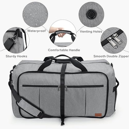 80L EXTRA LARGE Foldable Waterproof Travel Duffle Bag for Men and Women - color: Gray, size: 80L