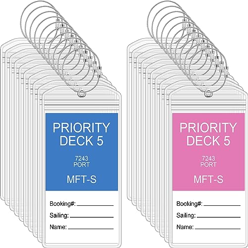 Clabby Cruise Clear Luggage Tag Holder Bag with Loop for Carnival, 6 Sets | PVC Material Waterproof Tag, Travel Supplies, Luggage Tag Holders for Cruise Ships