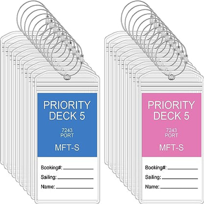 Clabby Cruise Clear Luggage Tag Holder Bag with Loop for Carnival, 6 Sets | PVC Material Waterproof Tag, Travel Supplies, Luggage Tag Holders for Cruise Ships