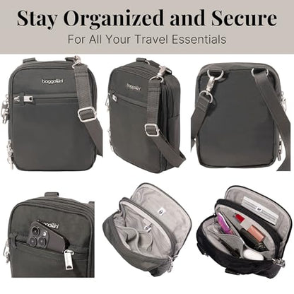 Baggallini Securtex® Anti-theft Mini Everything Crossbody Bag, 6.3"x8.25" Rfid, Locking Zippers & Cut-resistant Strap - color: Charcoal