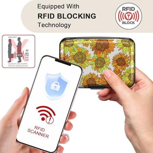 ELFISH RFID Aluminum Wallet Credit Card Protector Case Holder for Men Women - color: Sunflowers