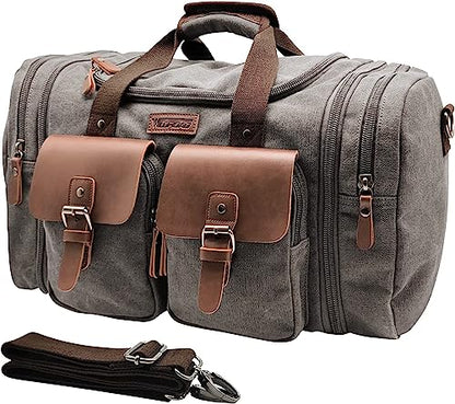 Wildroad Canvas Duffle Bag - 60L Expandable Weekender Overnight Travel Bag - color: Grey, size: X Large-60L Duffle Bag