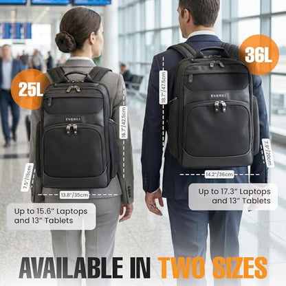 EVERKI Onyx Business Travel Backpack with Laptop Compartment, Black - 25 L - color: Black, size: 25 Liters