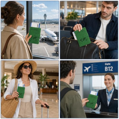 Passport Holder, RFID Blocking Travel Wallet, PU Leather, Green - color: Green#PP