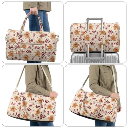 Youngerbaby Gingerbread Man Quilted Duffle Bag for Christmas Overnight - color: Gingerbread Candy Cream