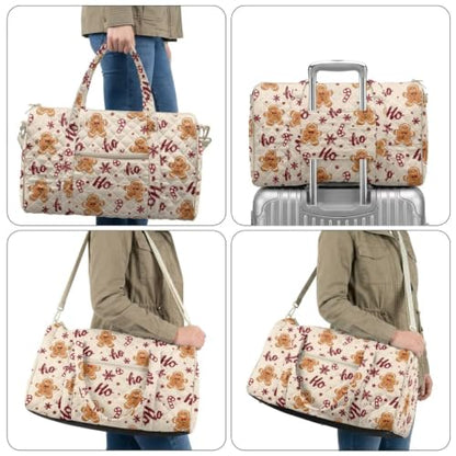 Youngerbaby Gingerbread Man Quilted Duffle Bag for Christmas Overnight - color: Gingerbread Candy Cream