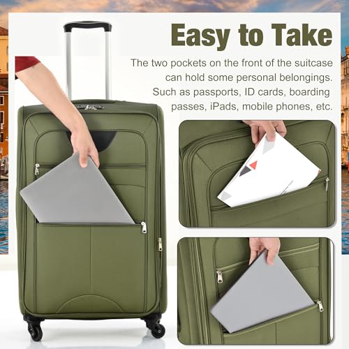 Merax Softside Luggage Set 3 Piece Suitcase with Duffel Bag Spinner Wheels - color: Army Green(22/26/30+bags), style: Softside Luggage Set