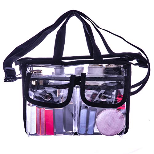 Medium Clear PVC Makeup Artist Set Bag Transparent Cosmetic Storage Bag Travel Make up Kits Organizer MUA Bag Stadium Approved Clear Tote Bag with Removable Shoulder Strap
