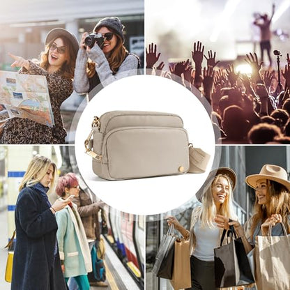 Joryin 여성용 도난 방지 크로스바디 백, 슬래시 방지 RFID 차단 여행용 지갑, 1.35L/3L 숄더백, 나일론 - color: 스몰 (1.35l) - 라떼