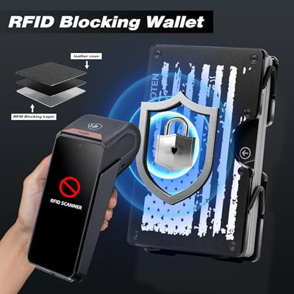 Lenvoten Upgraded Hinged Minimalist Wallet for Men, RFID Blocking Wallet - color: S8-Patriot Flag