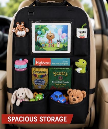 Car Backseat Organizer with Tablet Holder, Multi-Pocket Storage, Kick Mat Seat Protector for SUV, Truck