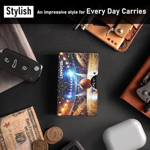 Lenvoten Upgraded Hinged Minimalist Wallet for Men, RFID Blocking Wallet - color: T3-Shine Court