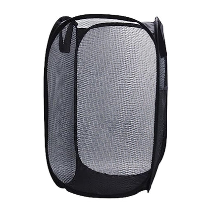 Sturdy Mesh Laundry Hamper Basket Bag,collapsible Pop up for Laundry Room - color: Black, size: Pop Vertical