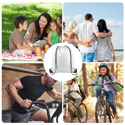 KUUQA 2 Pcs White Drawstring Backpack | Bulk Sports Cinch Bags, String Backpack Storage Bags, For Gym Traveling - color: White