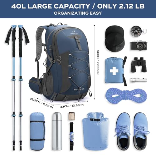 Maelstrom 40L Hiking Backpack, Lightweight Camping Daypack with Rain Cover - color: 40l Blue, size: 40l