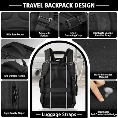 Roomy Carry On Backpack, Expandable Large Capacity Travel Backpack 1-7 Days - color: Black, size: 18.4inch (22"x14"x5.5")
