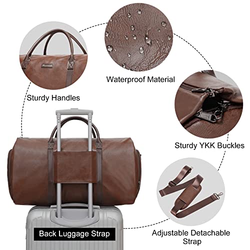Convertible Garment Duffel Bag, 2-in-1 Hanging Suitcase for Travel - color: Wine Brown