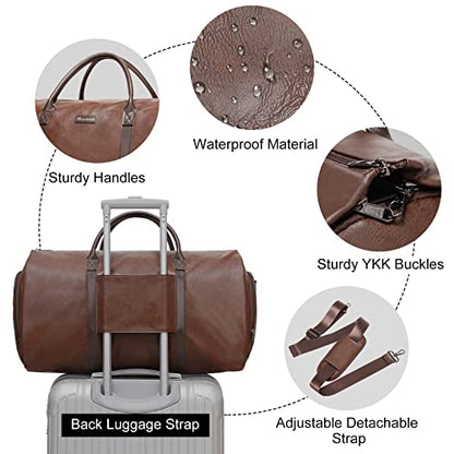 Convertible Garment Duffel Bag, 2-in-1 Hanging Suitcase for Travel - color: Wine Brown