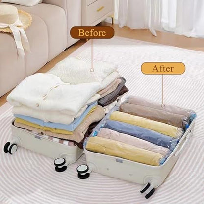 4PCS Travel Compression Bags, Roll-Up Space Saver Vacuum Storage Bags, 50x35cm/19.6x13.7 Vacuum Bags for Luggage Backpack Suitcase Packing Organizers