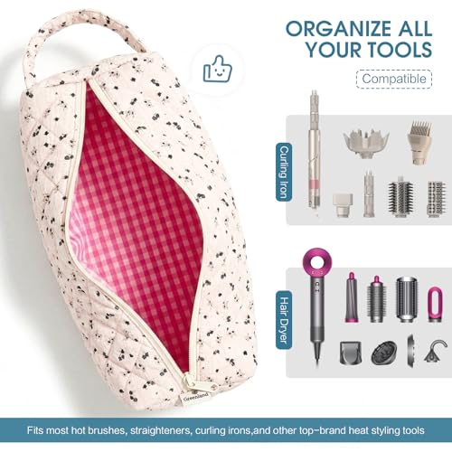 Hair Tools Travel Bag Compatible with Dyson Airwrap Shark FlexStyle - color: Dark Blue Daisies