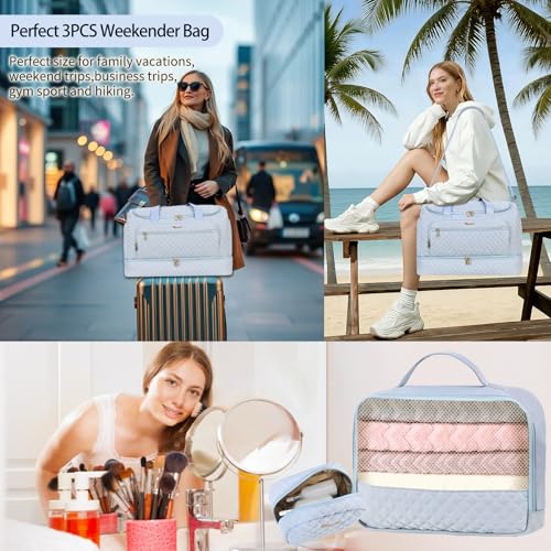 3PCS Weekender Bags for Women, Large Travel Bags Personal Item Travel Bag - color: Sky blue