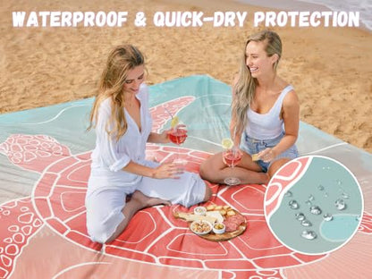 AlphaBeing Beach Blanket Waterproof Sandproof, Extra Large Beach Mat - color: Sea Turtle, size: 79“×83”