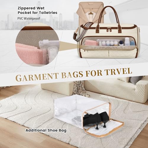 RAINSMORE Garment Bags for Travel Women with Shoe Bag & Wet Pocket - color: BeigeBrown