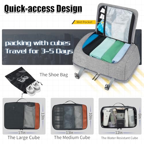 42L Carry On Travel Backpack With 4 Packing Cubes, TSA Friendly - color: Grey