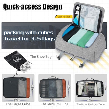42L Carry On Travel Backpack With 4 Packing Cubes, TSA Friendly - color: Grey
