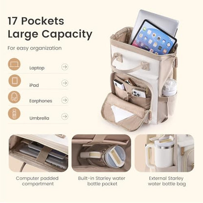 LOVEVOOK Laptop Backpack Women, 15.6 Inch Work Backpack - color: Beige-khaki, size: 17.3INCH