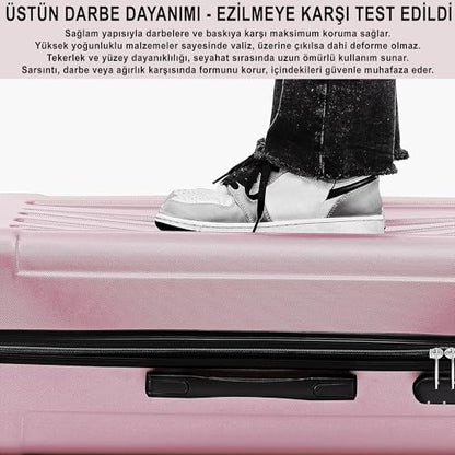 ANTHONY JACKSON 3 Piece ABS Luggage Set – Lightweight Suitcases with Spinner Wheels – 3 Different Sizes – TSA Lock – Hard Shell Travel Luggage for Men & Women - color: Pink
