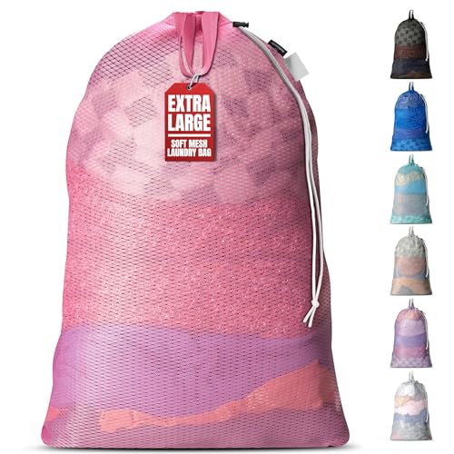 Handy Laundry Mesh XL Laundry Bag 24"x36" with Shoulder Strap, Pink - color: Pink, size: 1-Pack