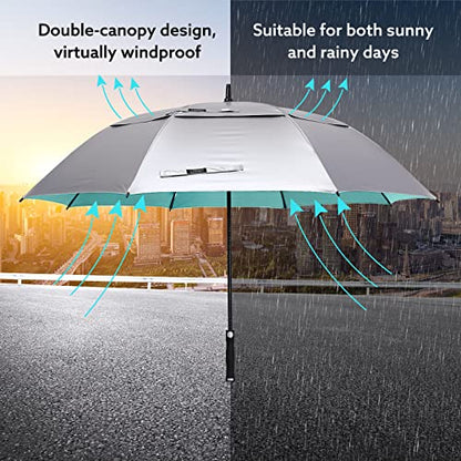 G4Free UV Golf Beach Umbrella 68”Auto Open Extra Large Sun Shade Umbrellas - color: Silver/Lake Blue