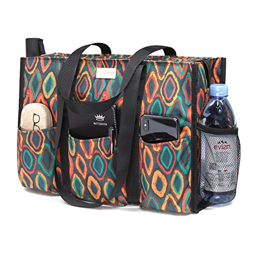 TOPDesign Utility Water Resistant Tote Bag with 13 Pockets, Zipper Closure - color: Dzi Bead, size: Large
