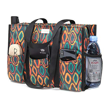 TOPDesign Utility Water Resistant Tote Bag with 13 Pockets, Zipper Closure - color: Dzi Bead, size: Large