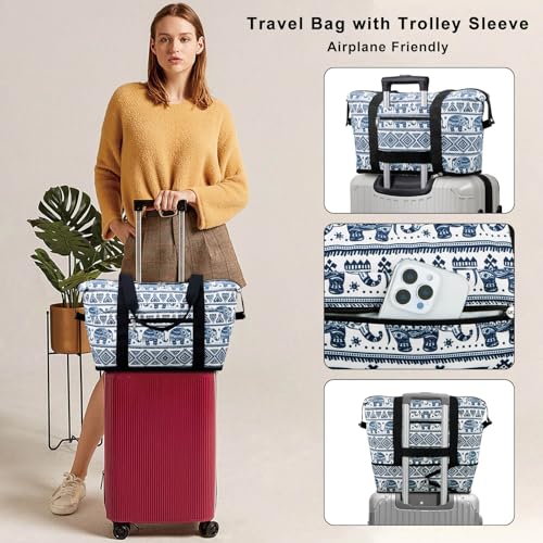 Expandable Duffel Bag for Women with Trolley Sleeve/Wet Pocket Weekender Travel Tote Large Carry On Overnight Luggage - color: Elephant