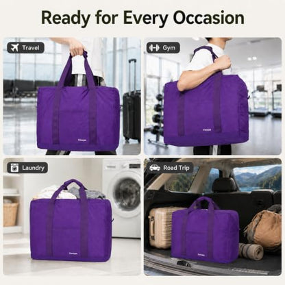 Foldable Travel Duffle Bag with Trolley Sleeve 40L Travel Bag - color: Purple