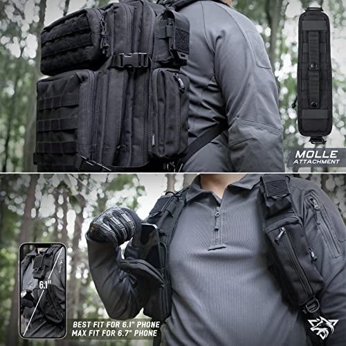 WYNEX Molle Accessories Pouch of Double Zipper Pocket Version, Backpack Strap Pouch Shoulder Strap Molle Attachment Tactical Accessories Bag Shoulder Starps Zipper Pocket Additional Phone Holder - color: Black-2Pcs