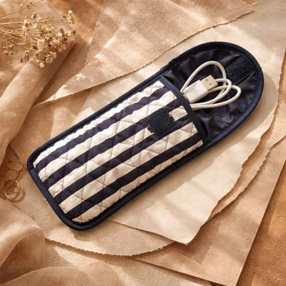Soft Eyeglass Pouch – Quilted Glasses Case and Multi Functional Travel Organizer - color: Dark Blue + White Stripes - Cotton